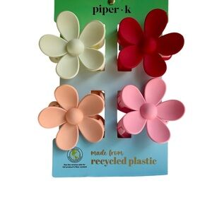 Piper K Flower Hair Clips Set - Red, Pink, Cream, Orange